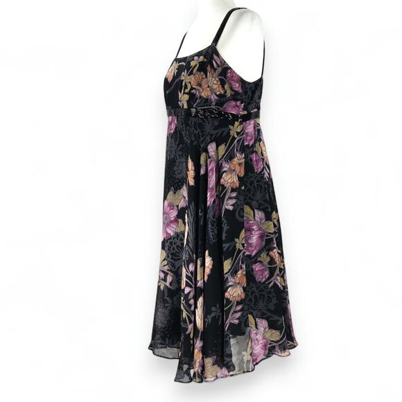 Eva Blue Petite Beaded Floral Midi Dress VTG Boho Whimsygoth Wednesdaycore 10P - Picture 2 of 8